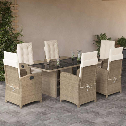 Matgrupp för trädgården med dynor 7 delar beige konstrotting