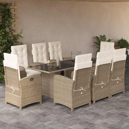Matgrupp för trädgården med dynor 9 delar beige konstrotting