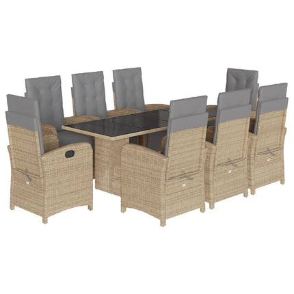 Matgrupp för trädgården med dynor 9 delar beige konstrotting