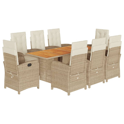 Matgrupp för trädgården med dynor 9 delar beige konstrotting