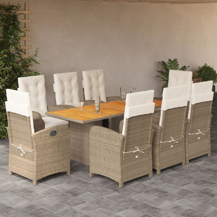 Matgrupp för trädgården med dynor 9 delar beige konstrotting