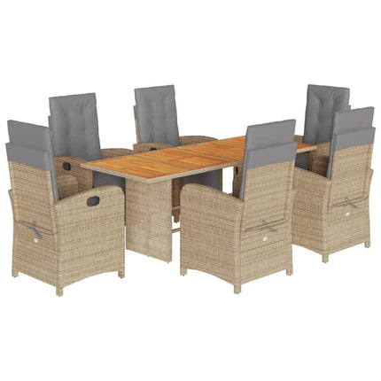 Matgrupp för trädgården med dynor 7 delar beige konstrotting
