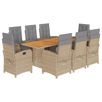 Matgrupp för trädgården med dynor 9 delar beige konstrotting