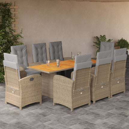 Matgrupp för trädgården med dynor 9 delar beige konstrotting