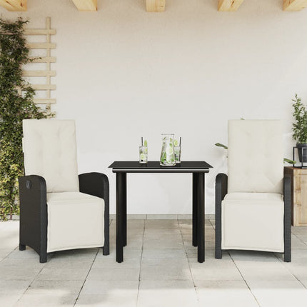 Caféset med dynor 3 delar svart konstrotting