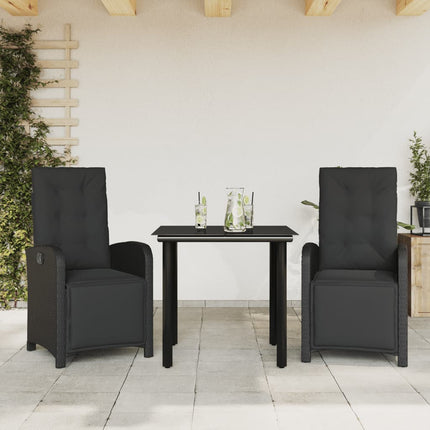 Caféset med dynor 3 delar svart konstrotting