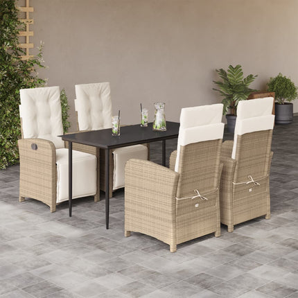 Matgrupp för trädgården med dynor 5 delar beige konstrotting