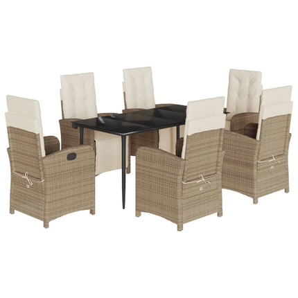 Matgrupp för trädgården med dynor 7 delar beige konstrotting