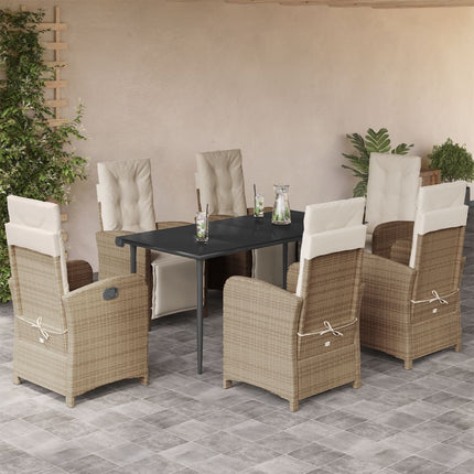 Matgrupp för trädgården med dynor 7 delar beige konstrotting