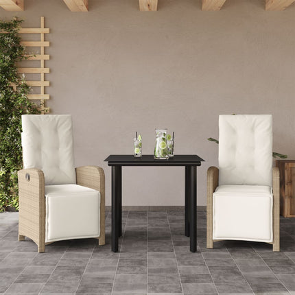 Bistrogrupp med dynor 3 delar beige konstrotting