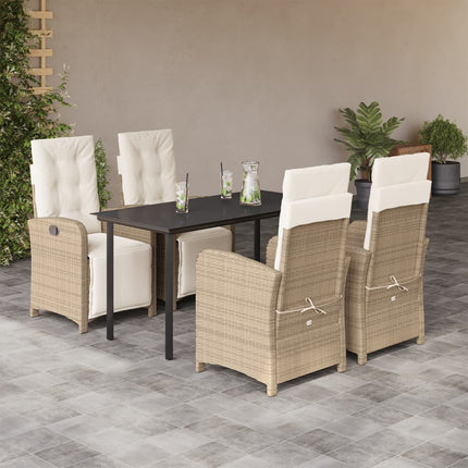 Matgrupp för trädgården med dynor 5 delar beige konstrotting