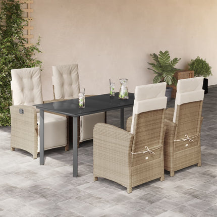 Matgrupp för trädgården med dynor 5 delar beige konstrotting