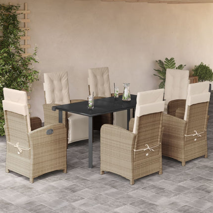Matgrupp för trädgården med dynor 7 delar beige konstrotting
