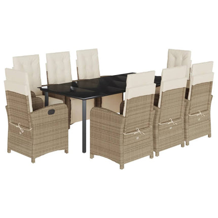 Matgrupp för trädgården med dynor 9 delar beige konstrotting