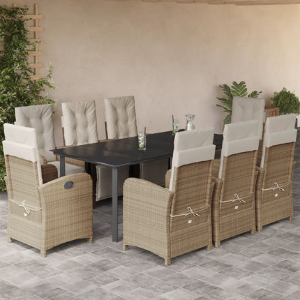 Matgrupp för trädgården med dynor 9 delar beige konstrotting