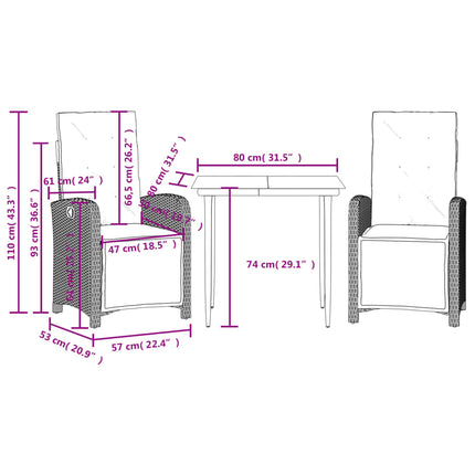Bistrogrupp med dynor 3 delar beige konstrotting