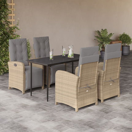 Matgrupp för trädgården med dynor 5 delar beige konstrotting