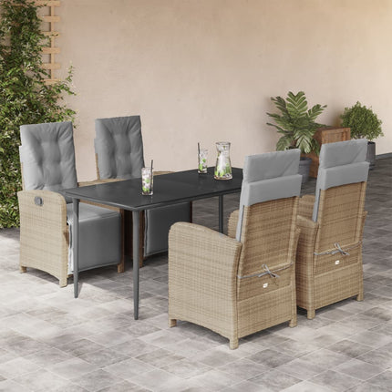 Matgrupp för trädgården med dynor 5 delar beige konstrotting