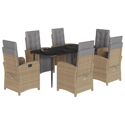 Matgrupp för trädgården med dynor 7 delar beige konstrotting