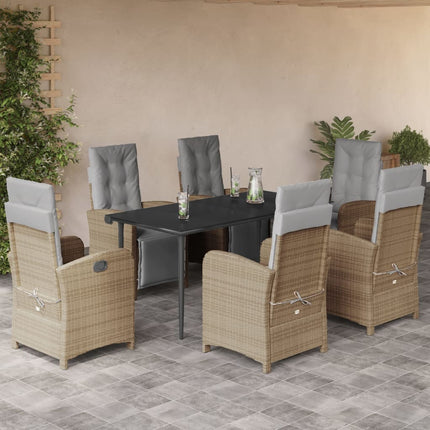 Matgrupp för trädgården med dynor 7 delar beige konstrotting