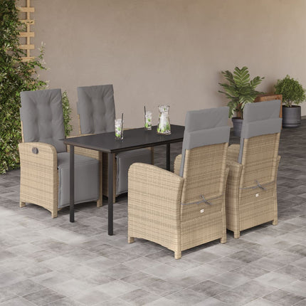 Matgrupp för trädgården med dynor 5 delar beige konstrotting