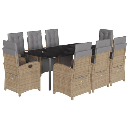 Matgrupp för trädgården med dynor 9 delar beige konstrotting