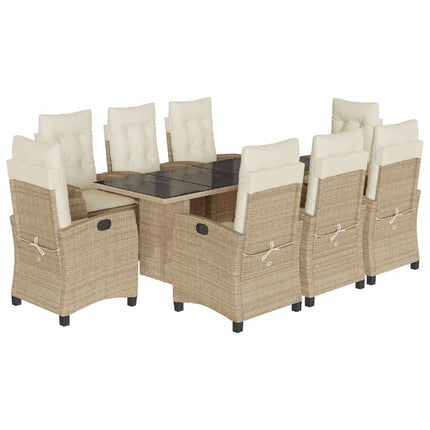 Matgrupp för trädgården med dynor 9 delar beige konstrotting