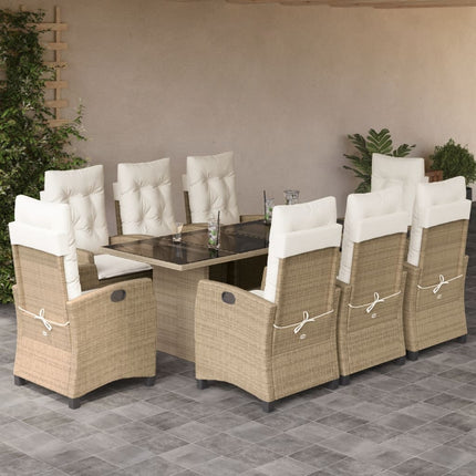 Matgrupp för trädgården med dynor 9 delar beige konstrotting