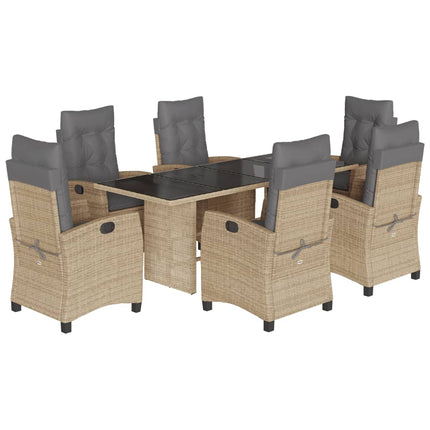 Matgrupp för trädgården med dynor 7 delar mixbeige konstrotting