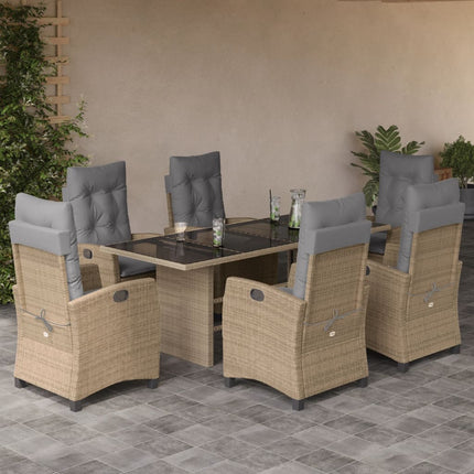 Matgrupp för trädgården med dynor 7 delar mixbeige konstrotting