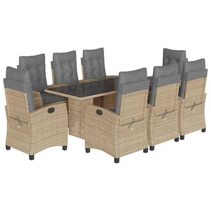 Matgrupp för trädgården med dynor 9 delar mixbeige konstrotting