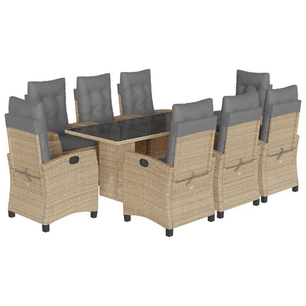 Matgrupp för trädgården med dynor 9 delar mixbeige konstrotting