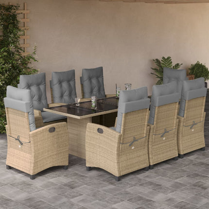 Matgrupp för trädgården med dynor 9 delar mixbeige konstrotting