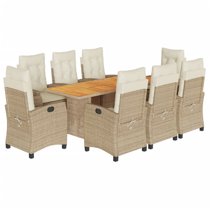 Matgrupp för trädgården med dynor 9 delar beige konstrotting