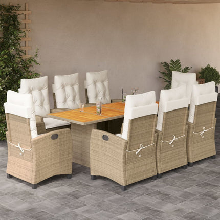 Matgrupp för trädgården med dynor 9 delar beige konstrotting