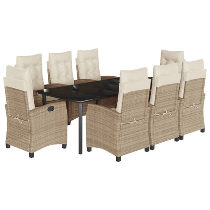 Matgrupp för trädgården med dynor 9 delar beige konstrotting