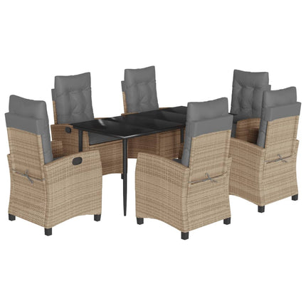 Matgrupp för trädgården med dynor 7 delar mixbeige konstrotting