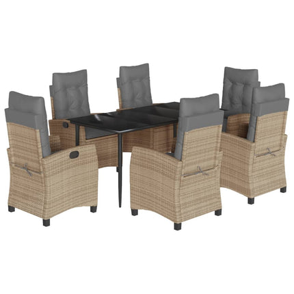 Matgrupp för trädgården med dynor 7 delar mixbeige konstrotting
