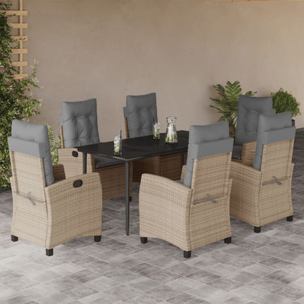 Matgrupp för trädgården med dynor 7 delar mixbeige konstrotting