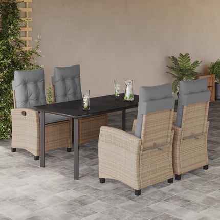 Matgrupp för trädgården med dynor 5 delar mixbeige konstrotting