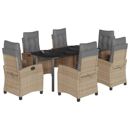 Matgrupp för trädgården med dynor 7 delar mixbeige konstrotting