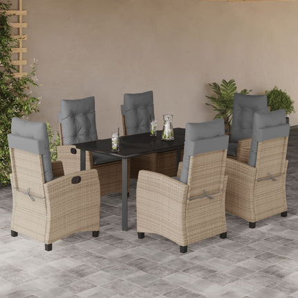 Matgrupp för trädgården med dynor 7 delar mixbeige konstrotting