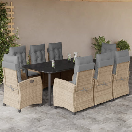 Matgrupp för trädgården med dynor 9 delar mixbeige konstrotting