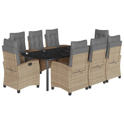 Matgrupp för trädgården med dynor 9 delar mixbeige konstrotting