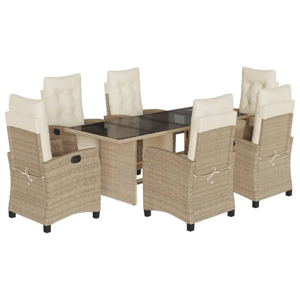 Matgrupp för trädgården med dynor 7 delar beige konstrotting