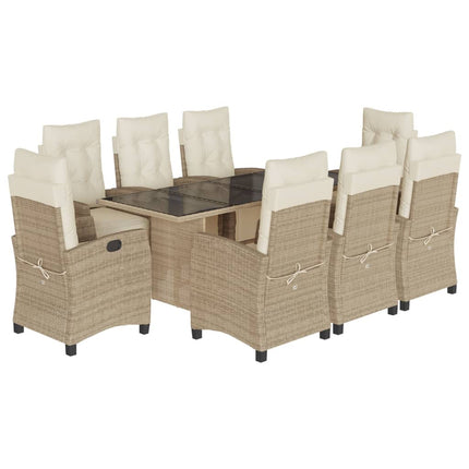 Matgrupp för trädgården med dynor 9 delar beige konstrotting