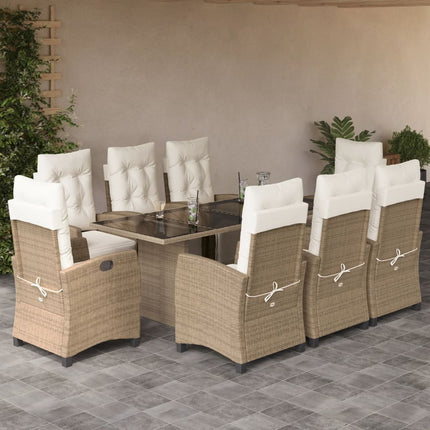 Matgrupp för trädgården med dynor 9 delar beige konstrotting
