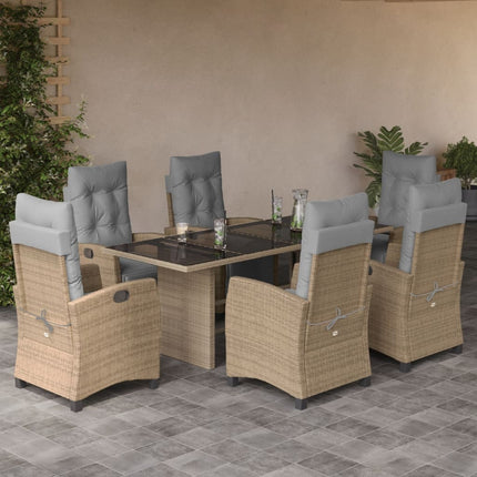 Matgrupp för trädgården med dynor 7 delar mixbeige konstrotting