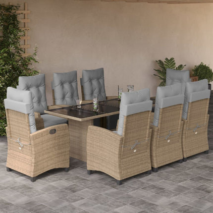 Matgrupp för trädgården med dynor 9 delar mixbeige konstrotting