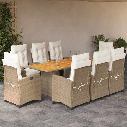 Matgrupp för trädgården med dynor 9 delar beige konstrotting